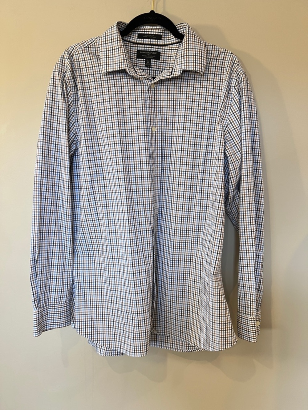 Banana Republic White and Blue Checked Dress Shirt